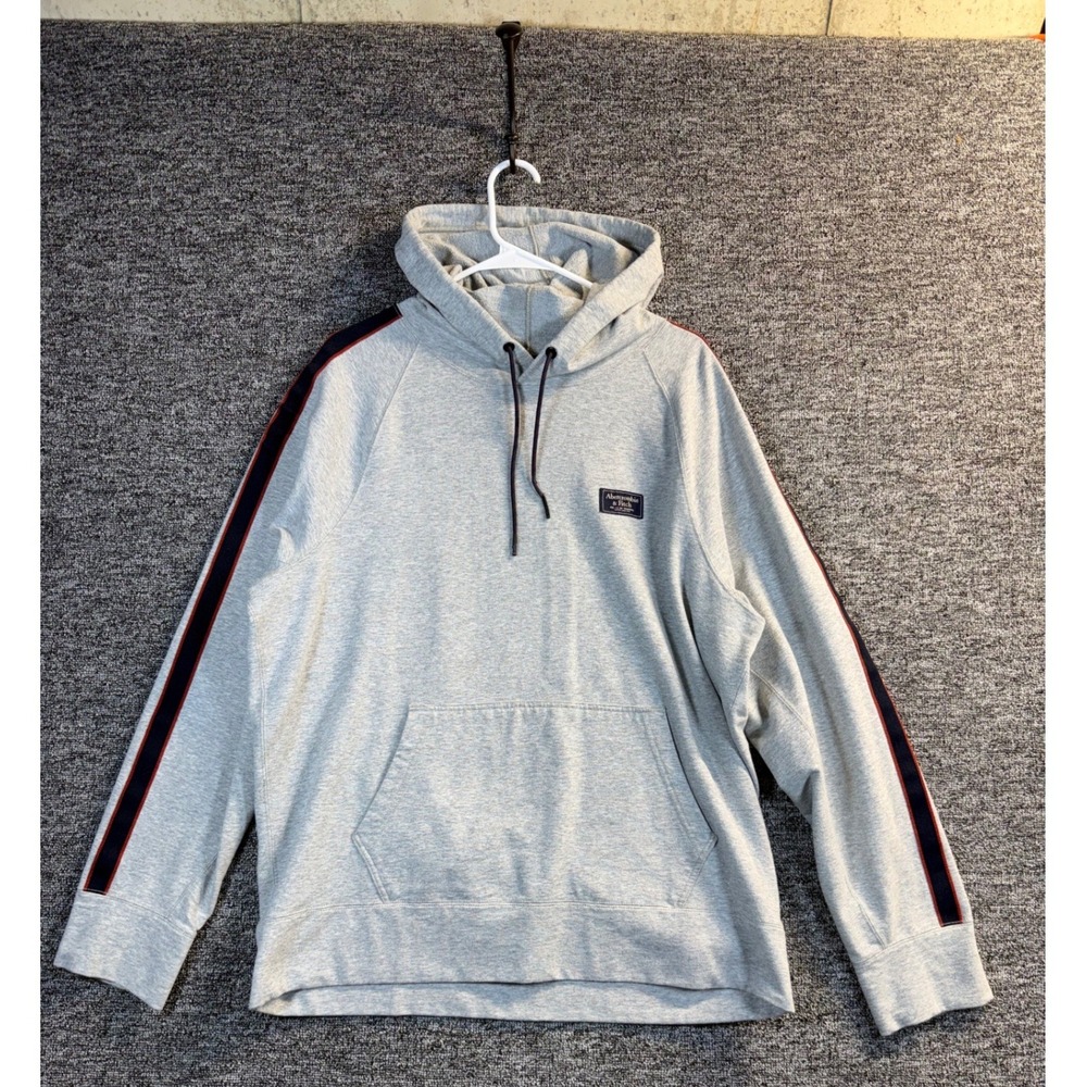 Abercrombie & Fitch Mens XL Gray Side Stripe Raglan Pullover Hoodie Sweatshirt